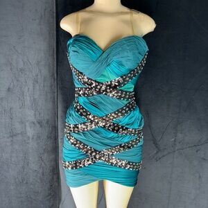 Chic Strapless Teal Dress with Sparkling Accents by Mandalay